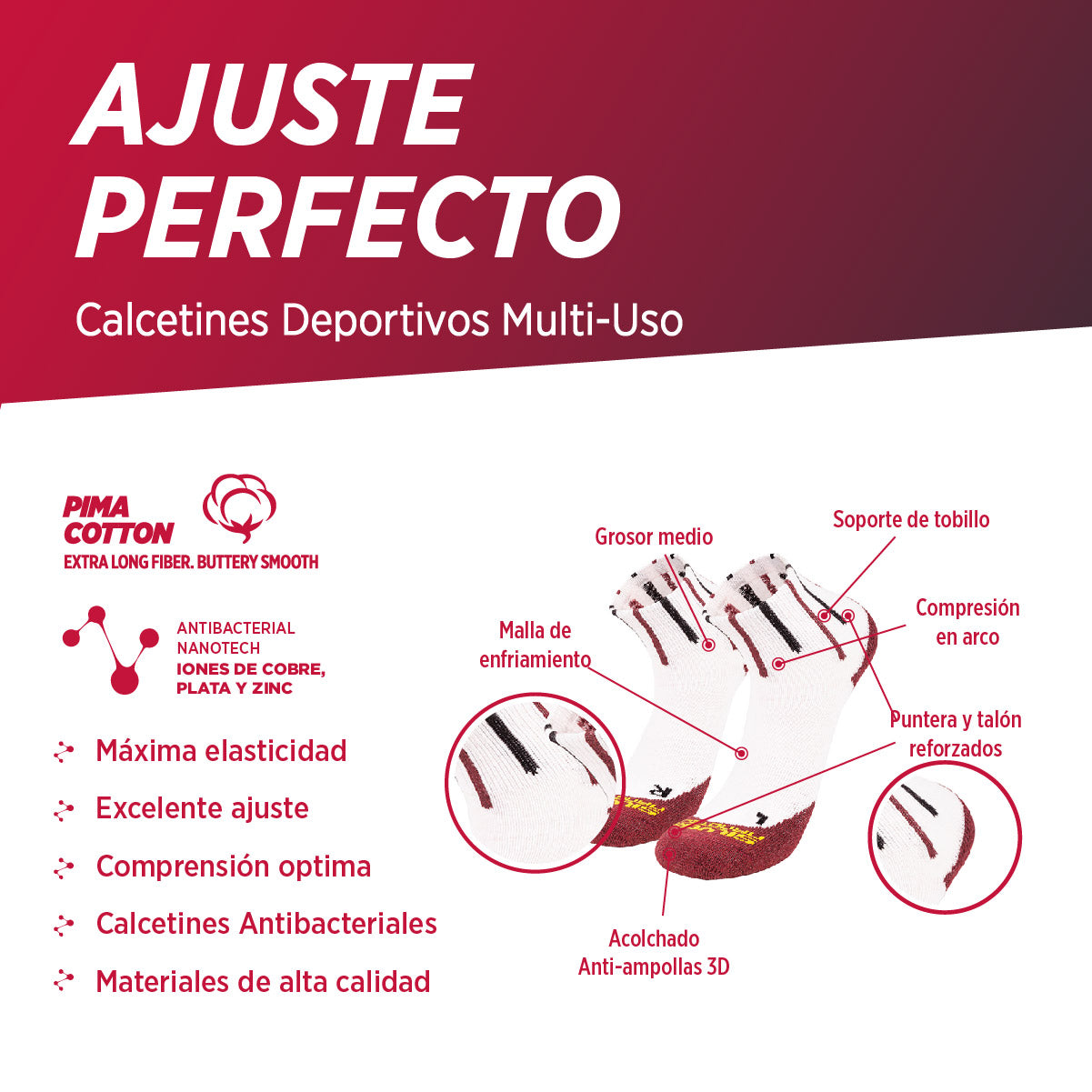 Calcetines Deportivos de Algodon | Escudo, 03-Pack
